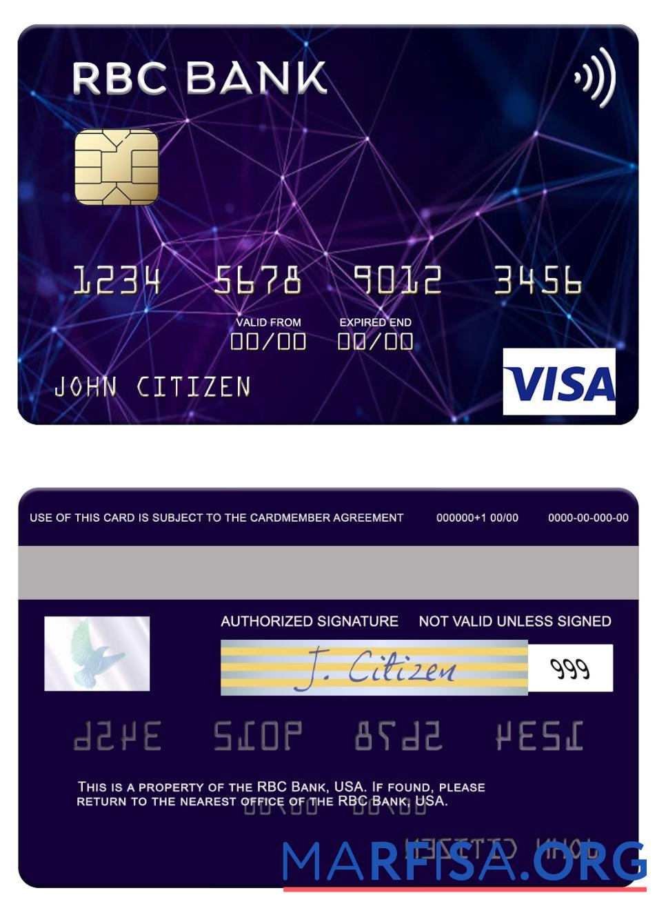 Realistic USA RBC Bank visa card template